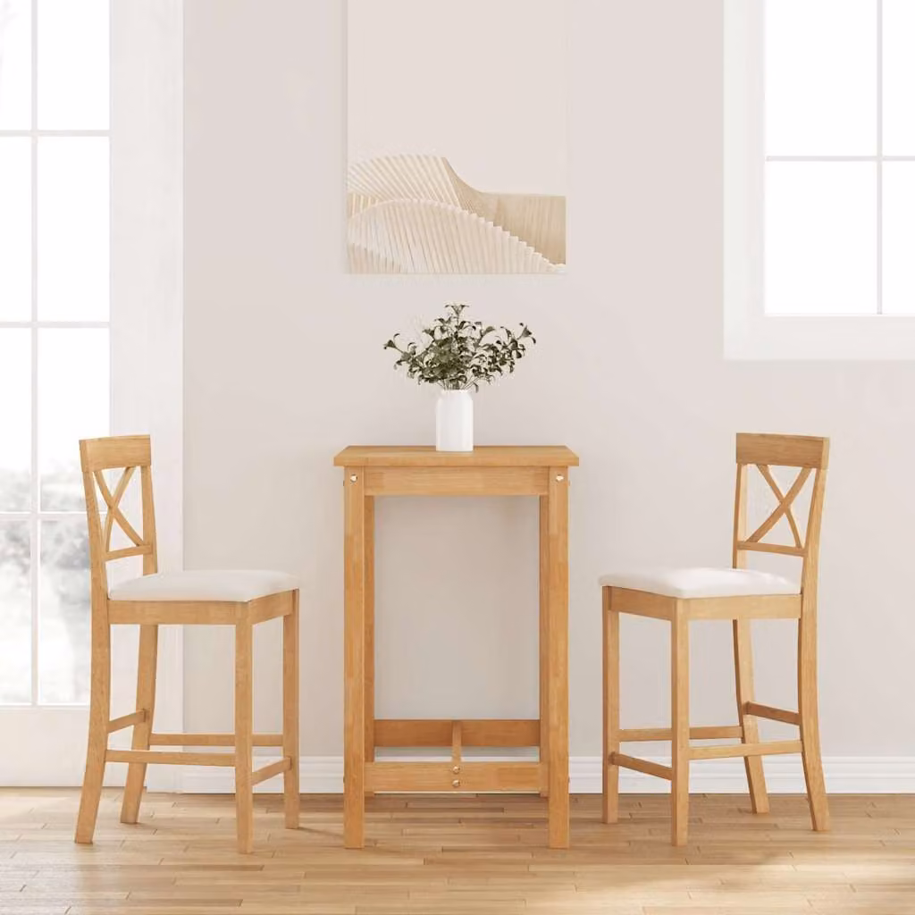 Set di 2 sgabelli da bar vidaXL in legno massello di hevea naturale con cuscini marroni