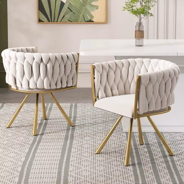 Sedia da pranzo girevole 360 Beaok in velluto con braccioli, beige e oro