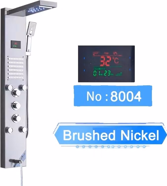 Pannello doccia a LED, nichel spazzolato, display temperatura acqua, nichel spazzolato 8004