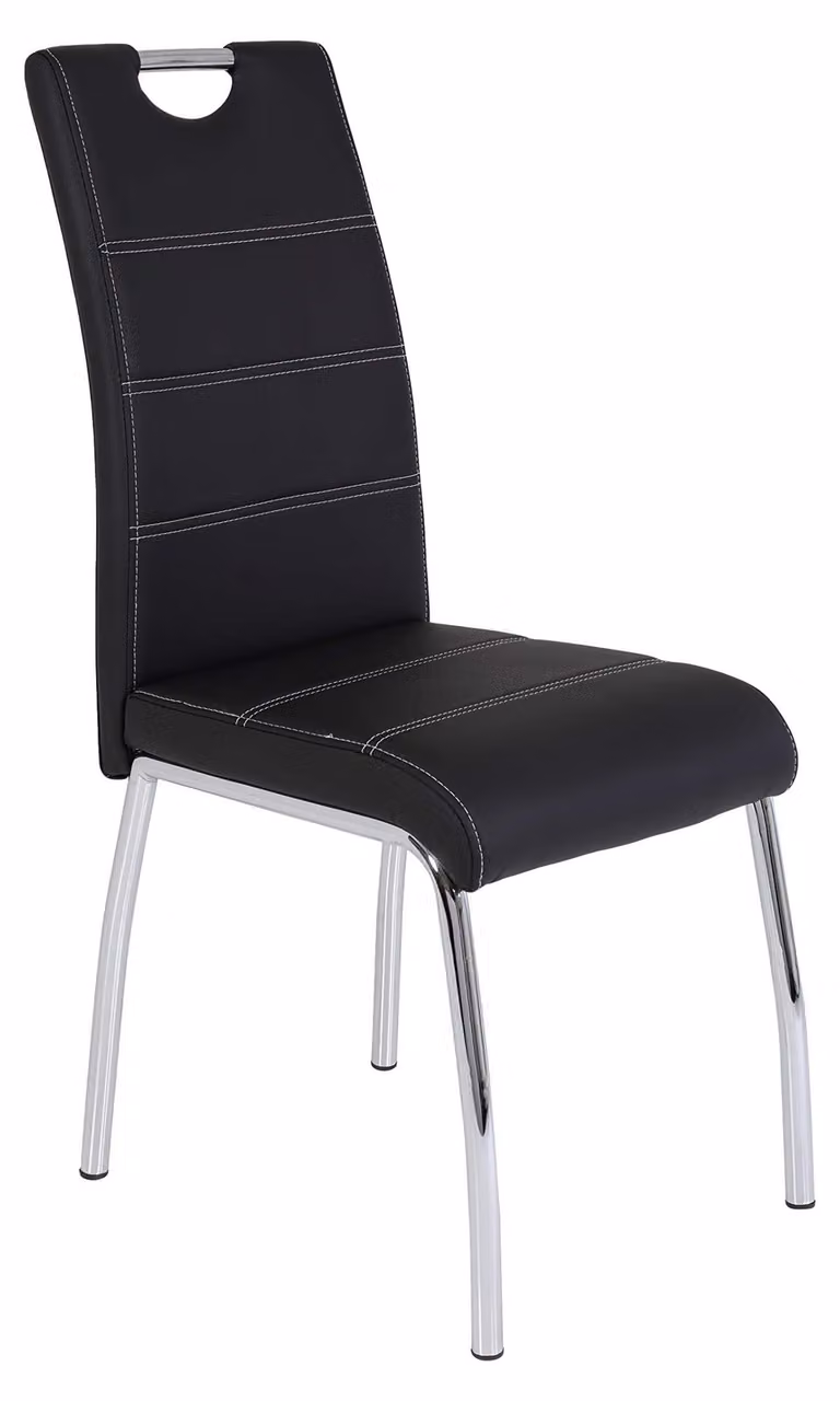 Sedia da pranzo SUSI, struttura in metallo nero, rivestimento in ecopelle, confezione singola