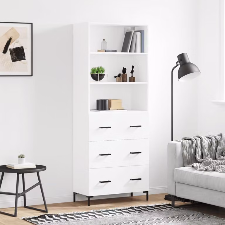 vidaXL Credenza Moderna Bianca con Ripiani Interni e Ante con Cassetti, L/P/H: 69,5 x 34 x 180 cm