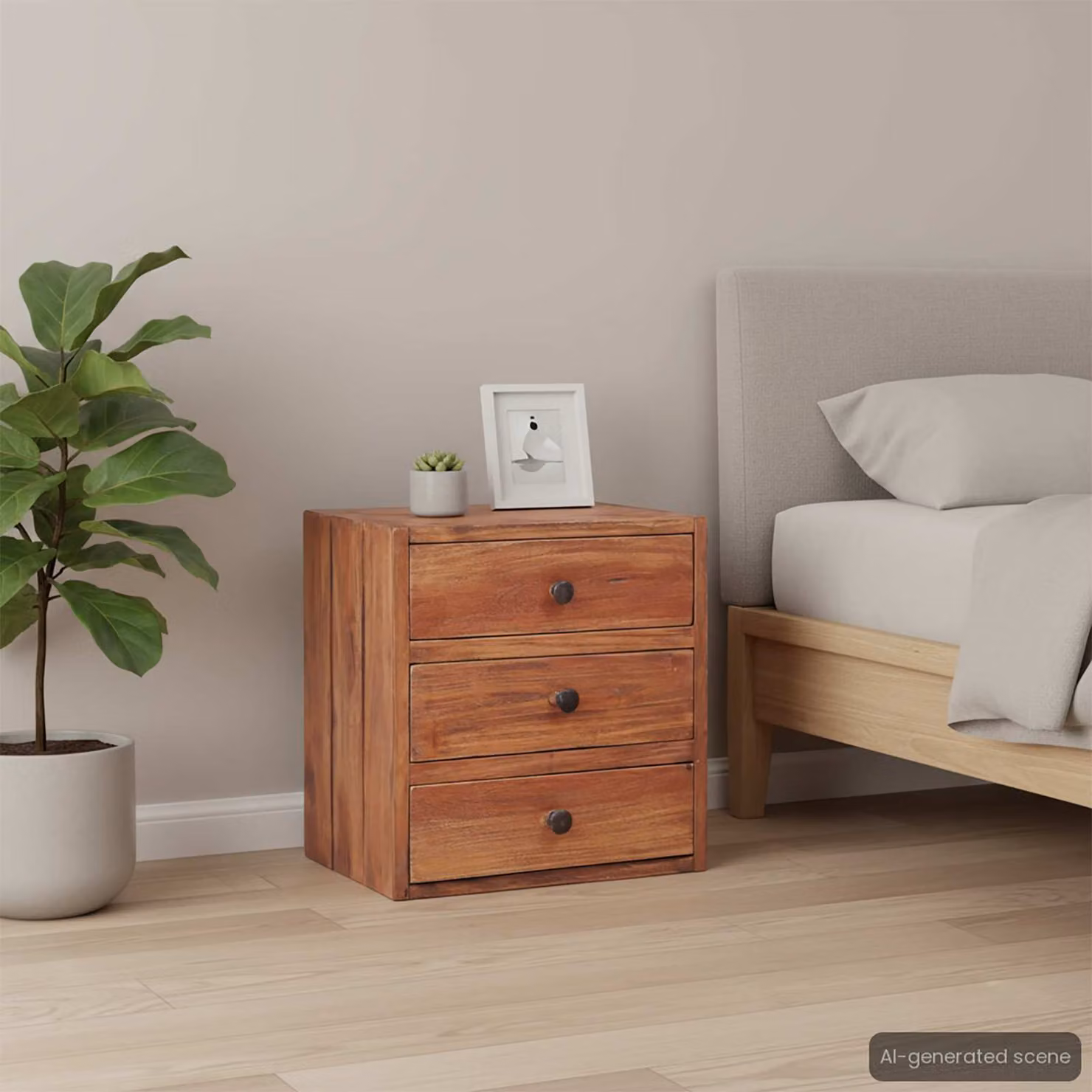 Comodino vidaXL con 3 Cassetti in Legno Massello di Mogano Marrone Rustico L/P/H: 35 x 25 x 35 cm