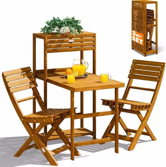 Set da giardino Casaria composto da 3 pezzi in legno di acacia certificato FSC marrone e pieghevole – 1