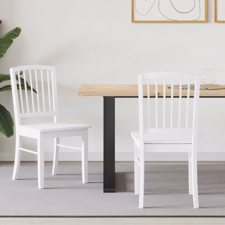 Set di 2 sedie da pranzo moderne vidaXL in legno di gomma bianco L 50 cm x P 52,5 cm x H 91 cm