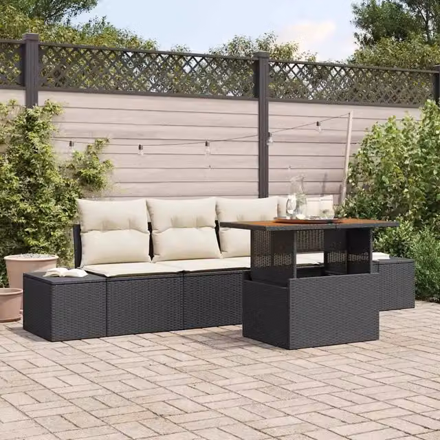 Set Divano da Giardino 5 pz Nero e Crema 3349893