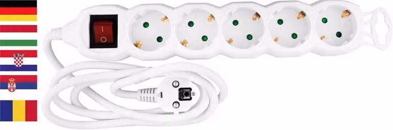 Cavo con presa tedesca Strend Pro DG-805BK 1,50 m, 5 prese, HU, RO, SRB, CRO + interruttore