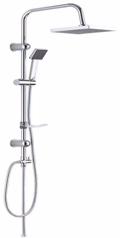 Set per doccia, acciaio inossidabile con soffione quadrato, colore argento