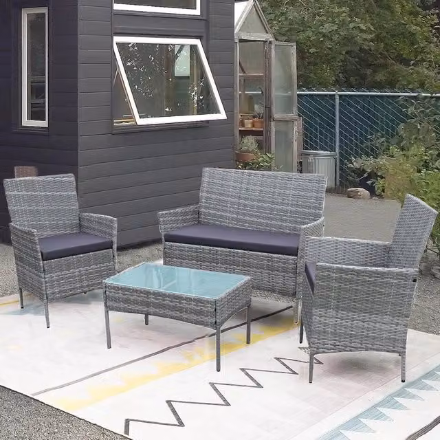 Set da Giardino 4pz in Polyrattan 2 Poltrone 1 Tavolino 1 Divano uso Esterno Grigio