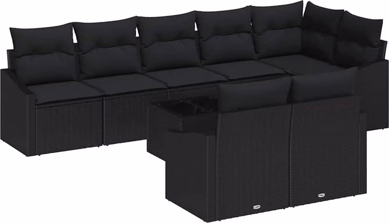 Set di divani con cuscino 9 pcs Nero polyrattan