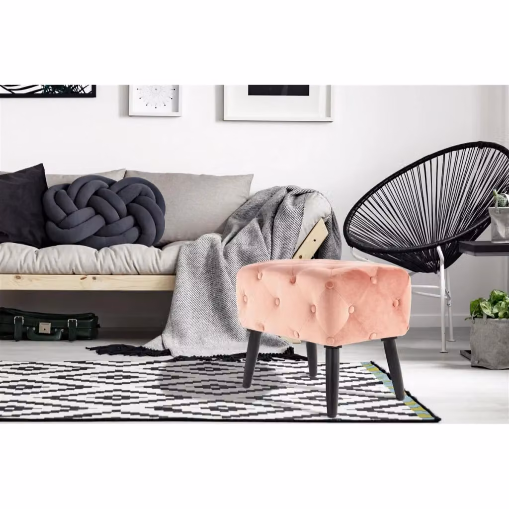 Panca pouf in velluto rosa con stile Chesterfield di KENDRA HOME – 2