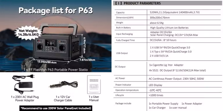 Centralina portatile – capacità di 520Wh – onda sinusoidale pura – multiple prese – compatta