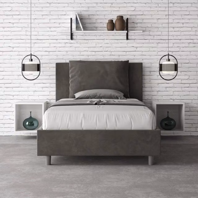 Letto una piazza e mezza contenitore imbottito Antea Ityhome in microfibra grigio L: 110 cm, P: 190 cm