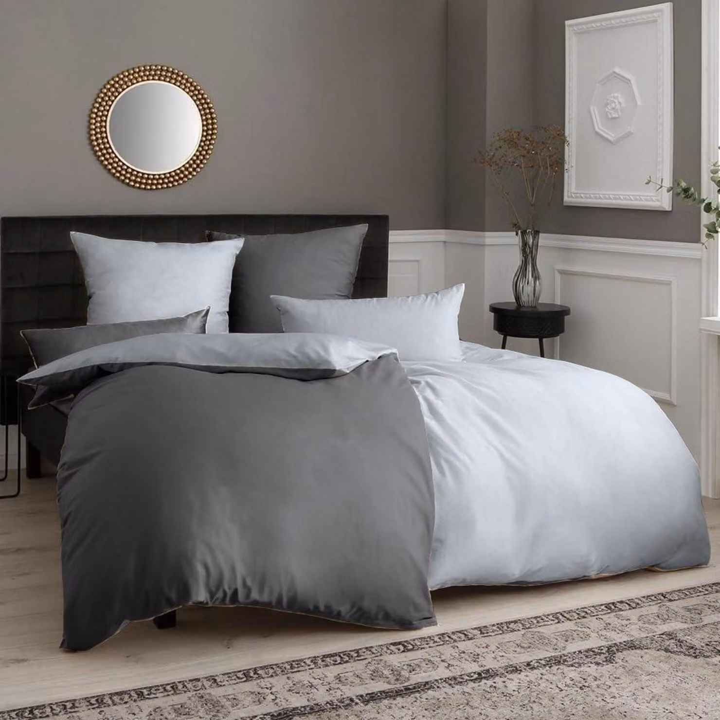 Set di lenzuola grigio, 135x200 cm, 4 pezzi, in microfibra, senza stiratura, anti-pieghe, con cerniera. Include: 2 lenzuola da 135x200 cm + 2 federe da 80x80 cm