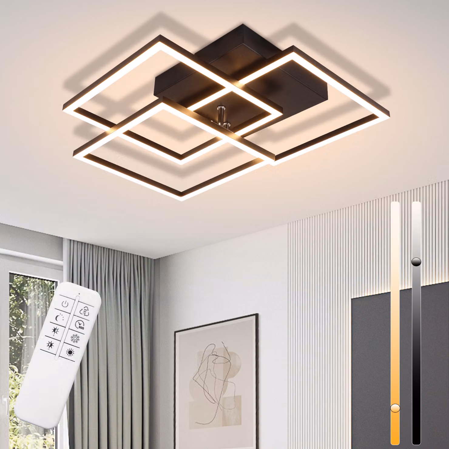 ZMH lampada a soffitto LED soggiorno 36W dimmerabile design moderno lampada soggiorno nero con telecomando lampada cucina corridoio camera da letto lampada soffitto angolare per cucina ufficio
