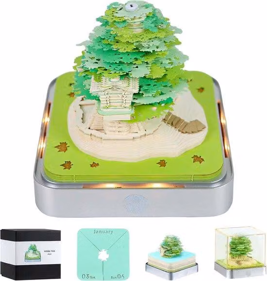 Calendario da scrivania compatto con luce LED - Calendario da scrivania per bambini - Calendario per l'anno 2026 - con luce LED - Accessorio per ufficio - per la cameretta dei bambini - dimensioni 9,8 x 9,8 x 8,5 cm - Accessorio per ufficio per bambini