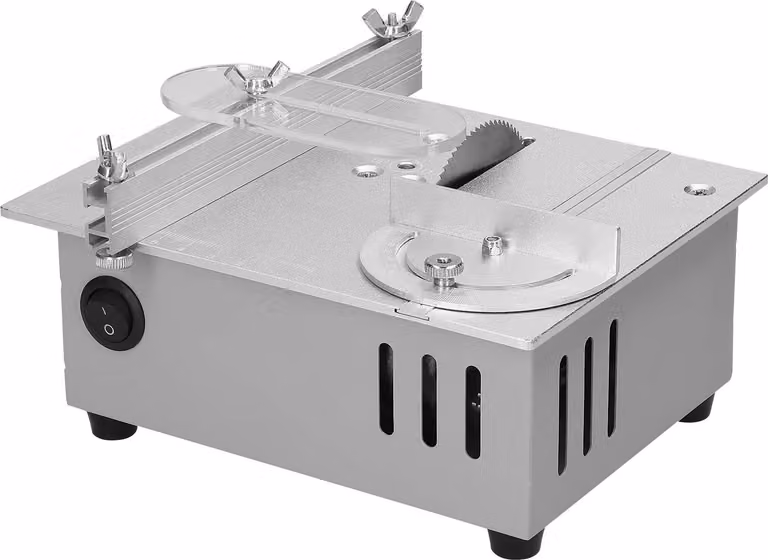 Mini sega circolare da tavolo - Sega circolare elettrica da tavolo - 96 W - Alimentazione a rete (CA) - Lama regolabile in altezza - Modello da tavolo compatto - Per legno e fai da te - Bianco