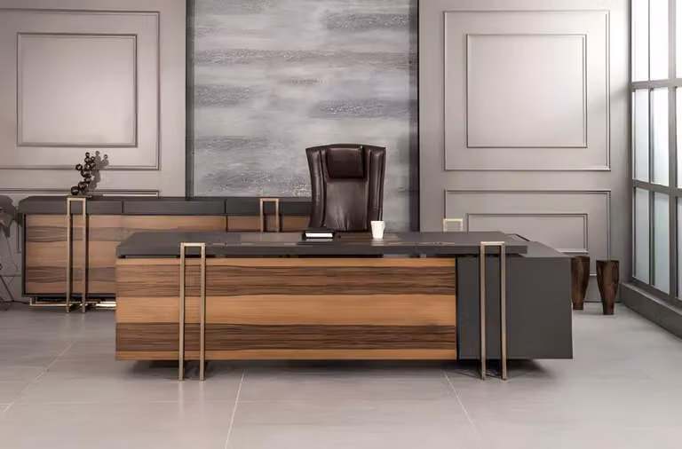 Luxus Schreibtisch Leder Holz Tische Büro Tisch Einrichtung Designer Tische