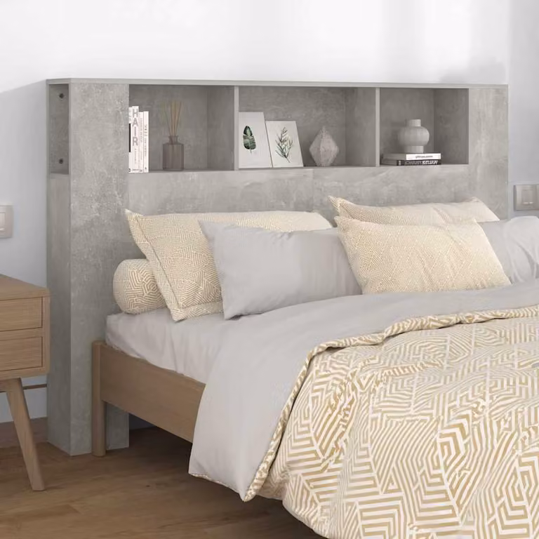 Testiera per letto con scomparti integrati vidaXL in legno MDF Grigio Cemento L: 160 cm, P: 18,5 cm, H: 104,5 cm