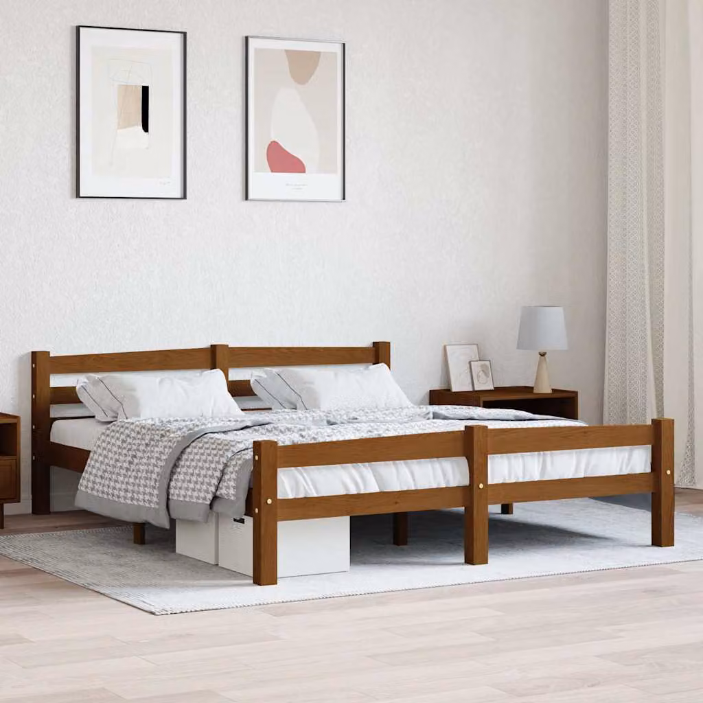 vidaXL Giroletto in Legno di Pino Ambrato con Doghe Fisse L/P/H: 206 x 160 x 66 cm