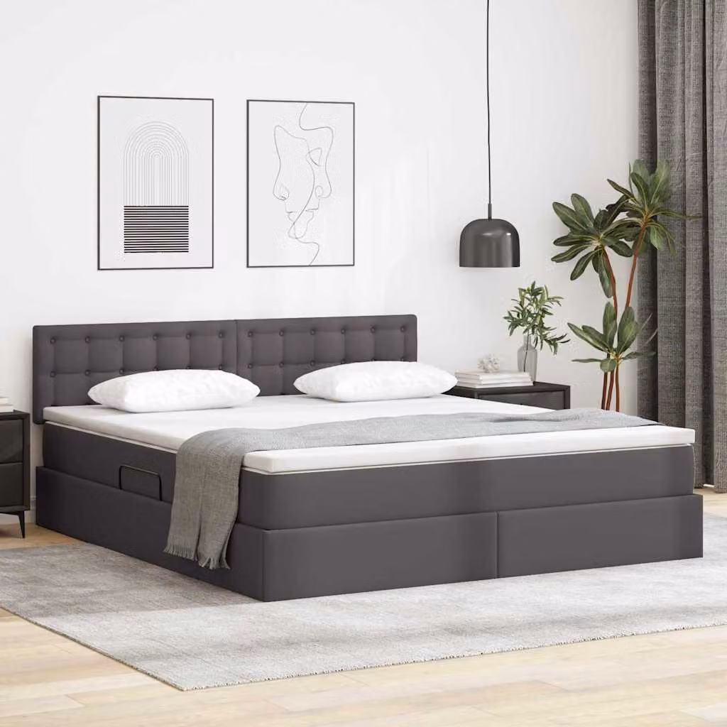 Letto con contenitore e illuminazione LED vidaXL in pelle sintetica grigio L: 180 cm, P: 200 cm, H: 204 cm – 1