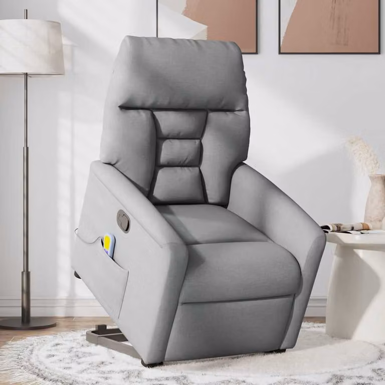 vidaXL Poltrona Alzapersona Massaggi Reclinabile Grigio Chiaro Tessuto