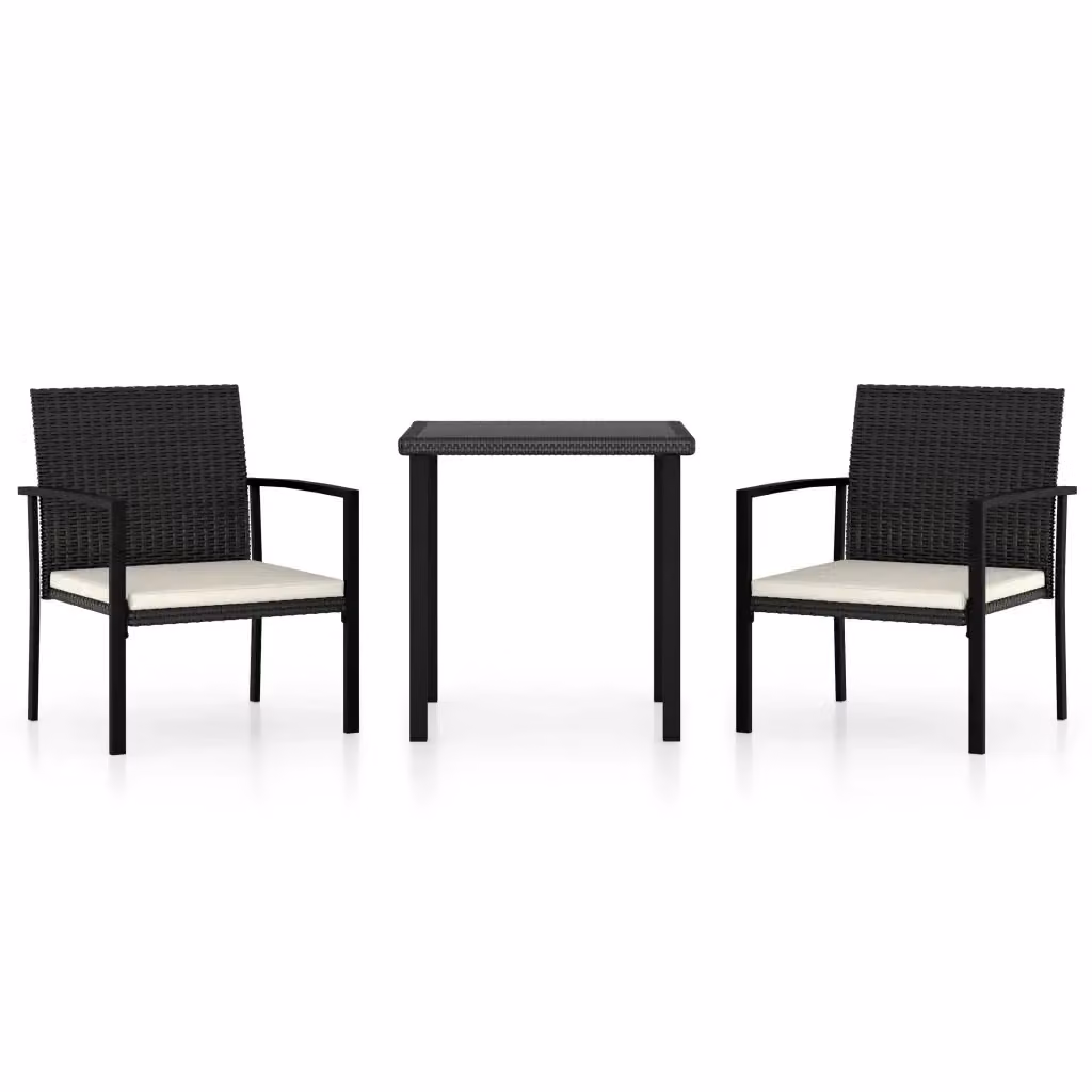 Set da pranzo da giardino vidaXL in 3 pezzi in polyrattan nero e beige con piano in vetro – 2