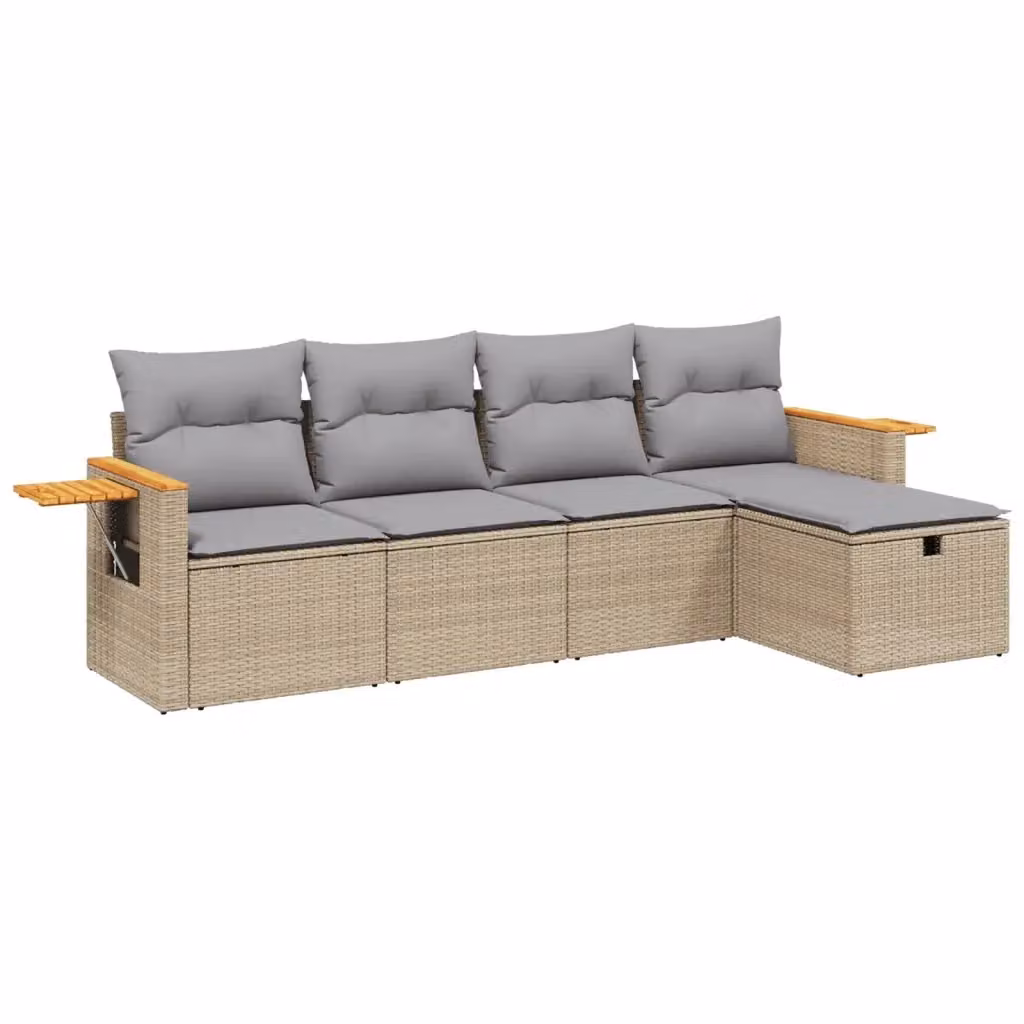 vidaXL Set Divano da Giardino a L 5 pz con Cuscini Beige e Grigio in Polyrattan e Acciaio – 2