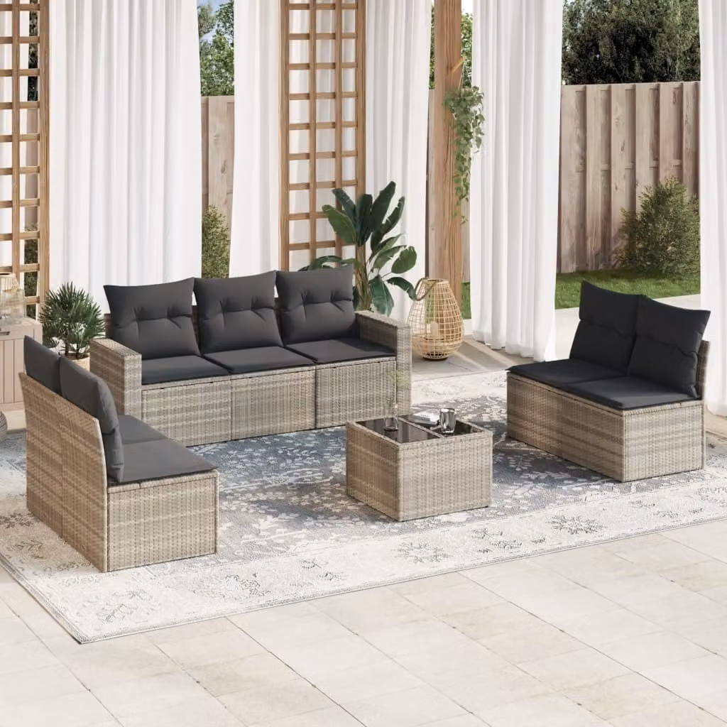 Maison Exclusive - Set Divano da Giardino 8pz con Cuscini Grigio Chiaro Polyrattan