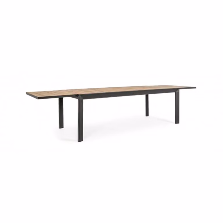 Tavolo allungabile BELMAR effetto legno e struttura in alluminio antracite 220×100 cm – 340×100 cm