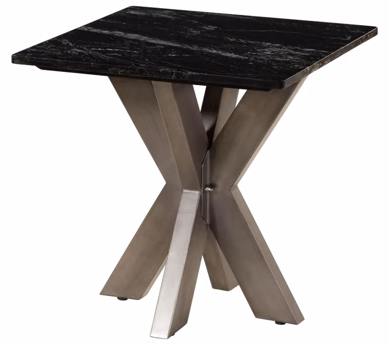 MASSIVMOEBEL24 | Tavolino da salotto in marmo nero - gambe incrociate in ferro colore ottone antico 55x55 BARCELONA #405