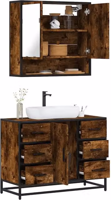 Set Mobili da Bagno 2 pz Rovere Fumo in Legno Multistrato 3300932