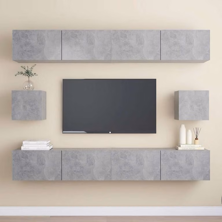 Set di mobili porta TV vidaXL da 6 pezzi in legno e MDF, design moderno con effetto grigio, ideale per il tuo soggiorno
