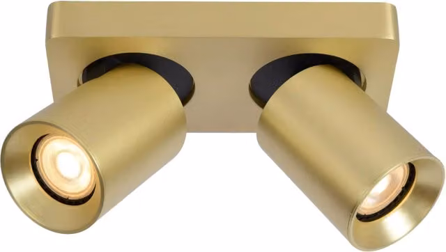 Faretto da soffitto doppio Lucide in metallo oro, orientabile e dimmerabile, con attacco 2xGU10