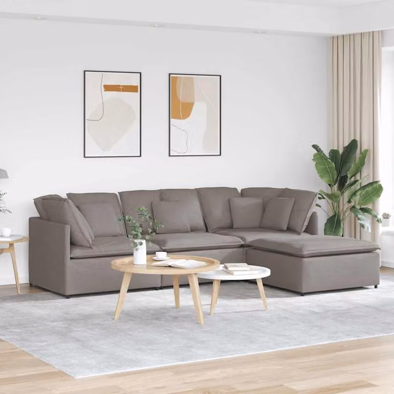 vidaXL Divano Modulare a L con Poggiapiedi e Cuscini in Tessuto Reversibile, Grigio o Beige