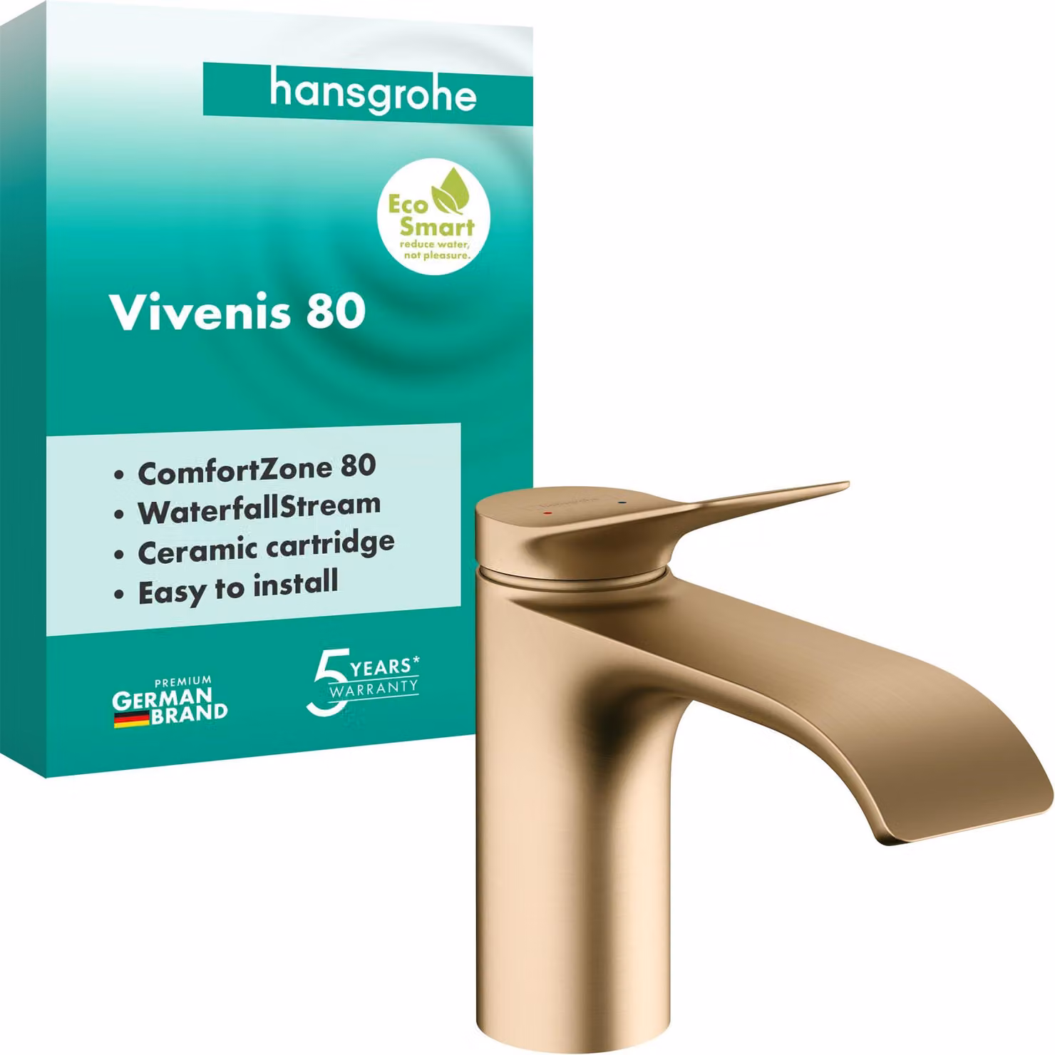 Miscelatore per lavabo Vivenis, finitura bronzo spazzolato, portata massima di 5 litri al minuto, senza tappo di scarico