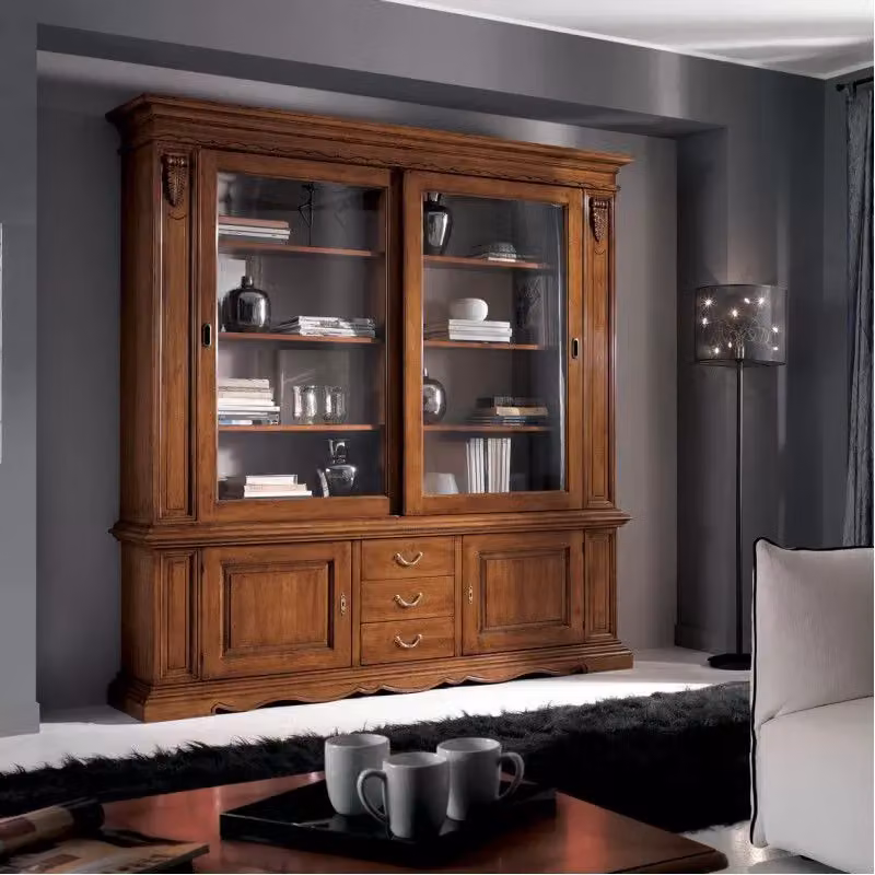 Libreria cristalliera con ante scorrevoli in legno color noce Mobili 2G L/P/H: 212 x 45 x 220 cm – 3