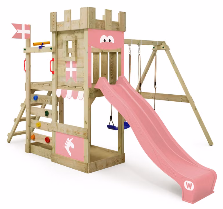 Torre giochi Wickey RoyalFlyer con altalena e sabbiera in rosa chiaro