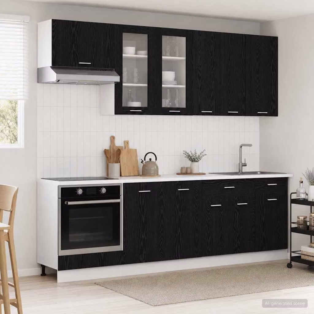 vidaXL Unità Cucina LYON 8 pz Rovere Nero Legno ingegnerizzato