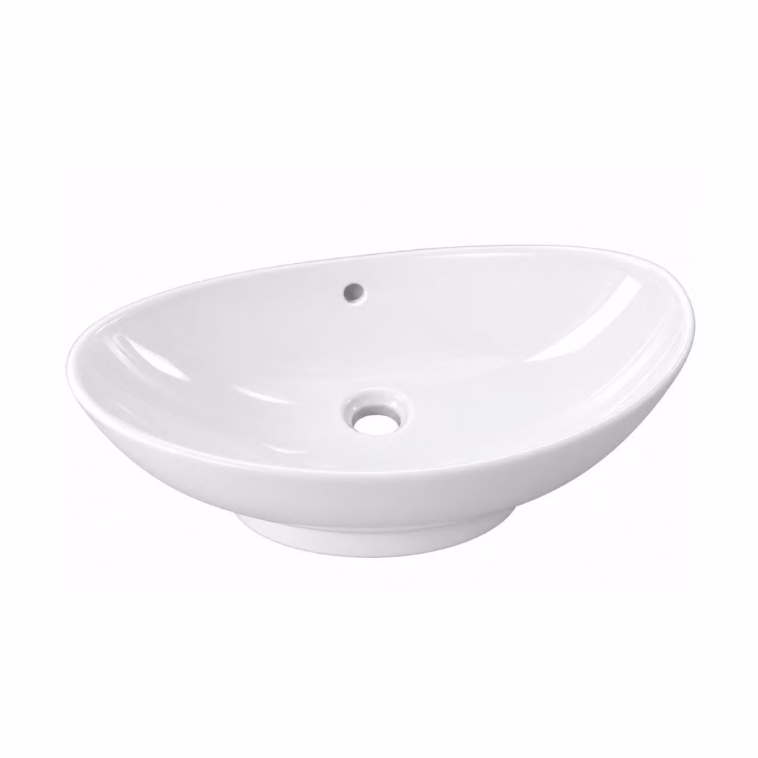 VBChome, lavabo da appoggio, 59 x 38 x 19 cm, Vetroceramica, bianco, forma ovale, grande, ideale per bagni per ospiti