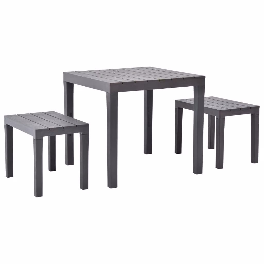 Tavolo da giardino con 2 panche in plastica marrone