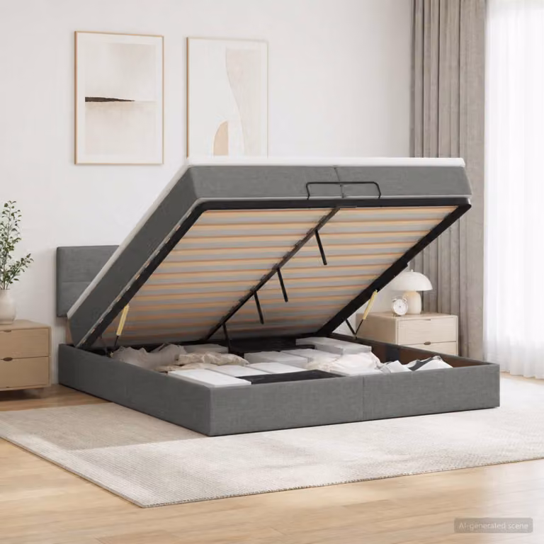 vidaXL Letto Ottomano con Materasso e Illuminazione LED, Grigio e Bianco, L/P/H: 200 x 200 x 88 cm