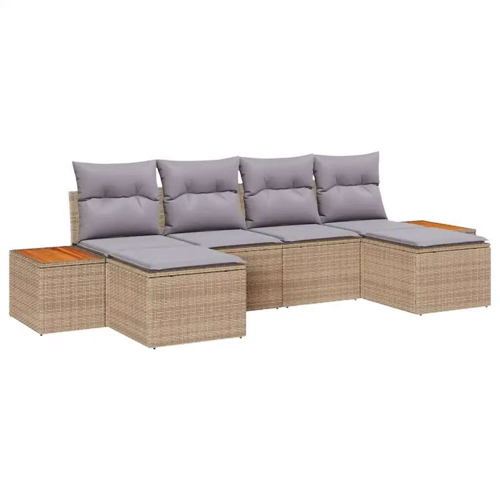 Set Divano da Giardino vidaXL 6 pz in Polyrattan con Cuscini e Ottoman Beige e Grigio – 2
