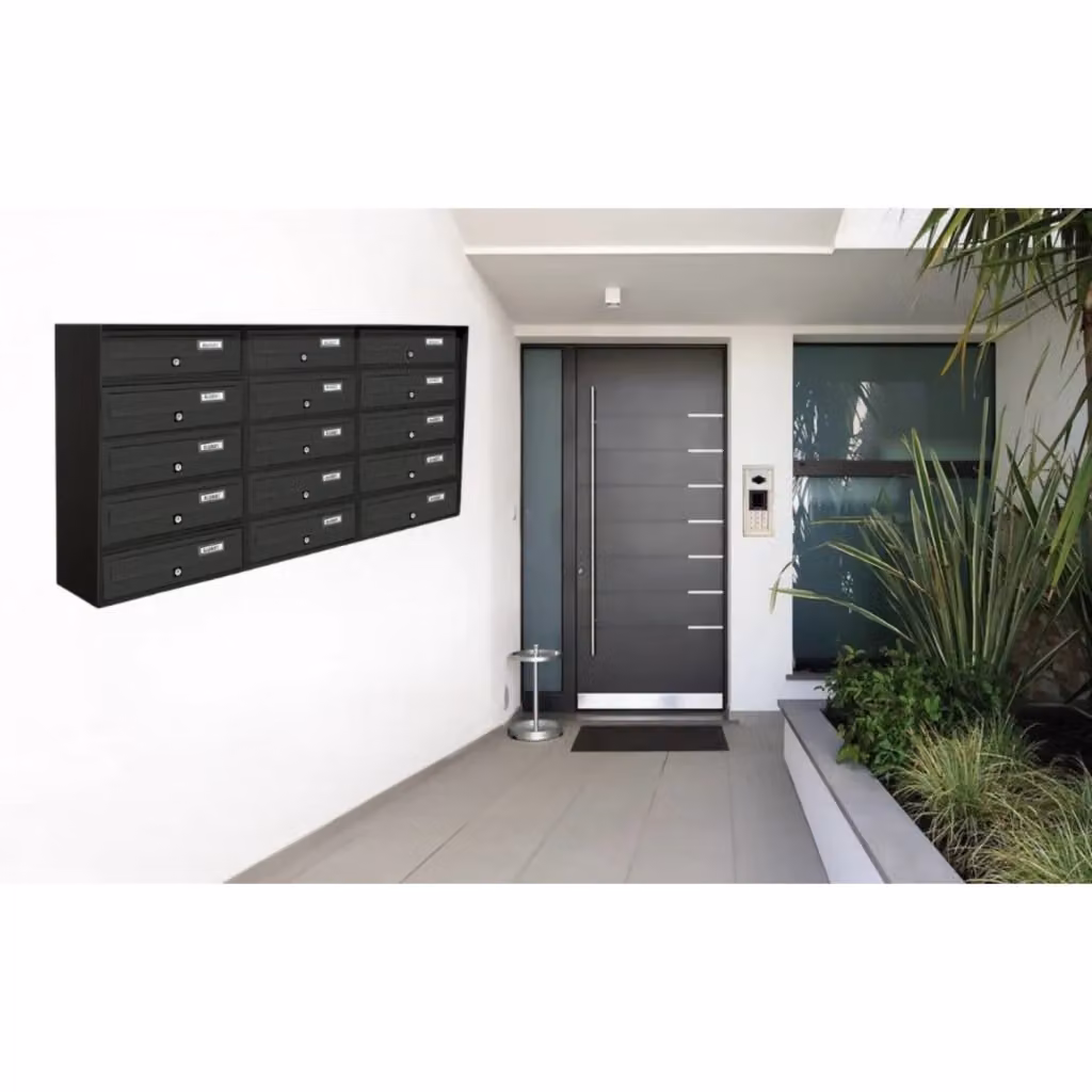 ALUBOX SLIM Cassette Postali Condominiali da 15 Posti in Alluminio e Lamiera Zincata, Colore Nero, L/P/H: 62,8 x 30 x 116 cm – 2