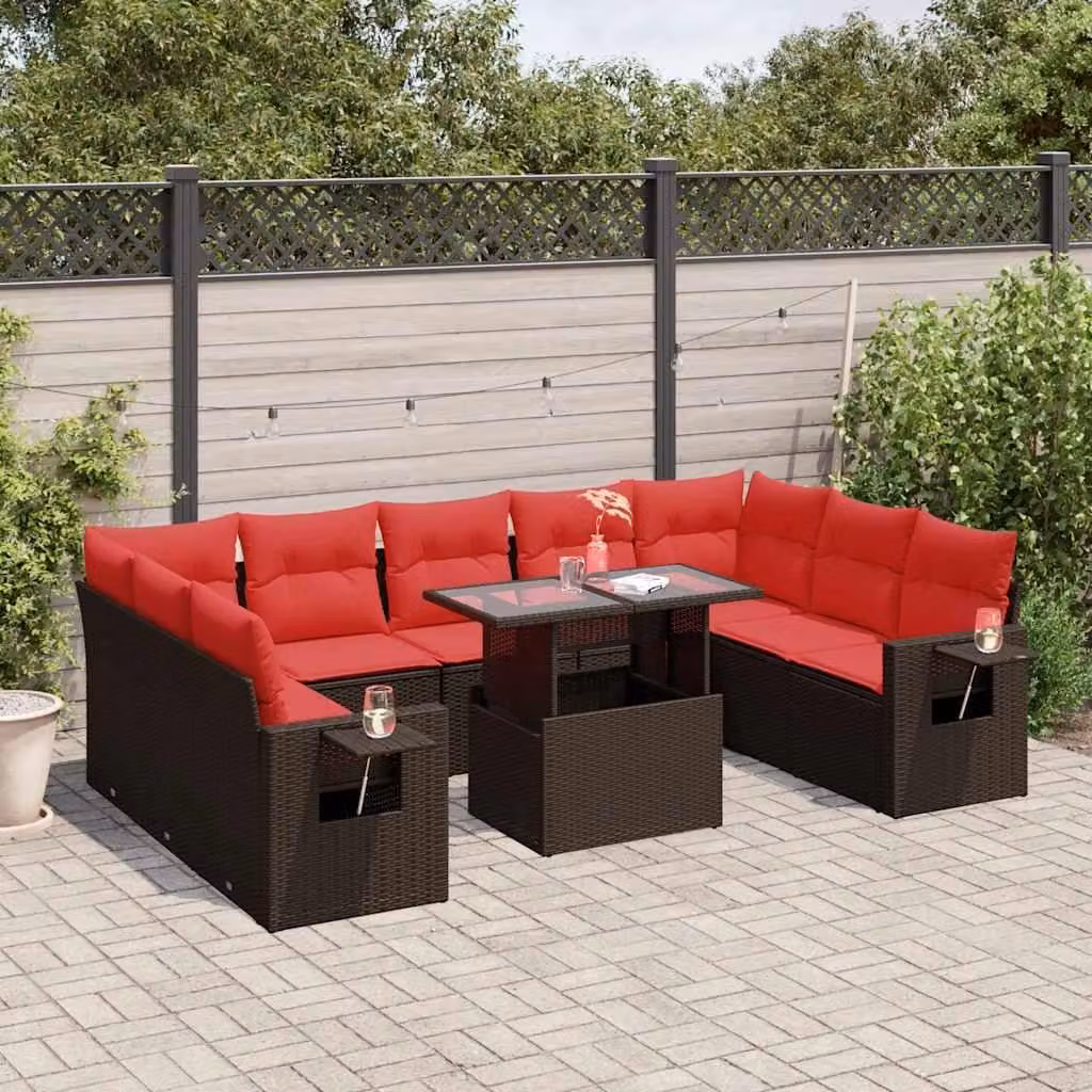 Maison Exclusive - Set da giardino 10 pezzi con cuscini, marrone, polyrattan