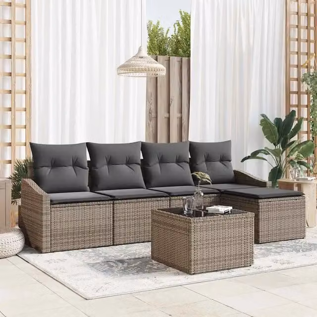 Set di divani 6 pz Grigio chiaro polyrattan 3355358