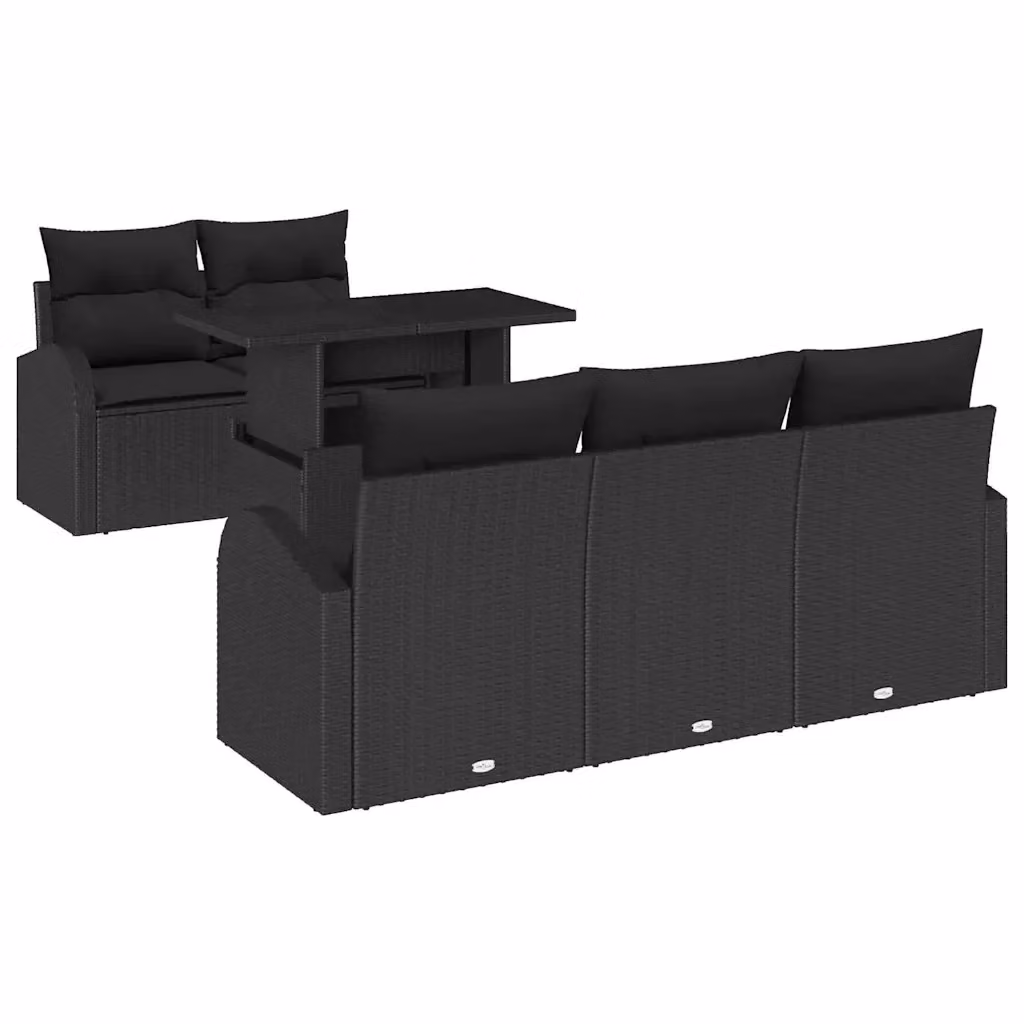 vidaXL Set Divano da Giardino Moderno a Forma di U in Rattan Nero con Tavolino e Cuscini – 2