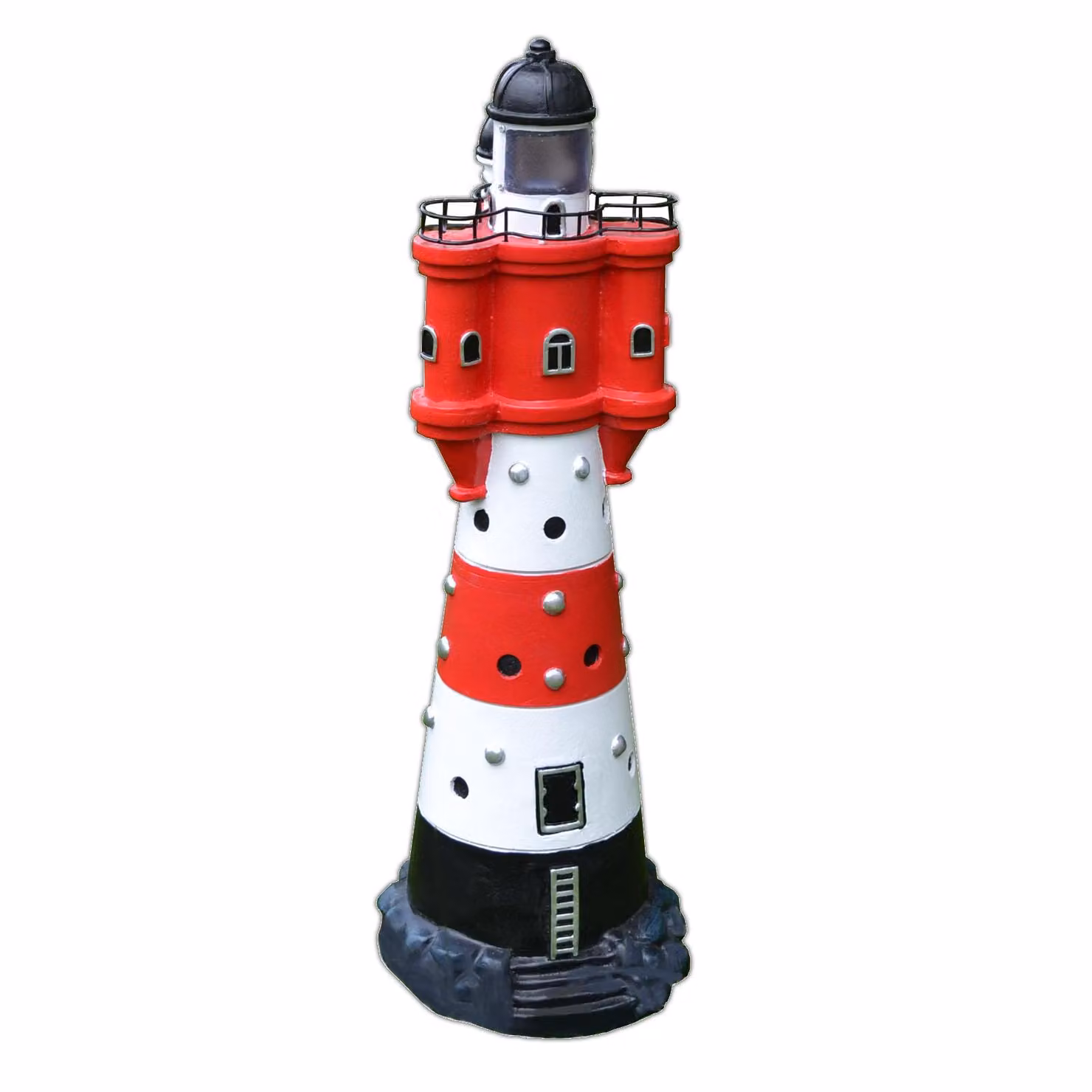 Faro a LED XL a energia solare 50 cm | Faro decorativo da giardino rosso e bianco | Illuminazione decorativa da giardino con sensore crepuscolare | Illuminazione solare per decorazioni da giardino