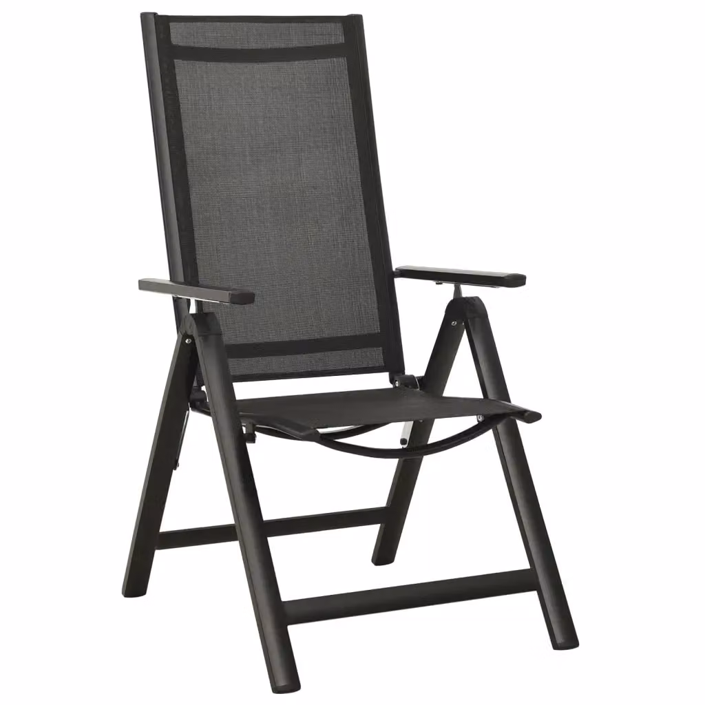 Set di 2 sedie da giardino pieghevoli in metallo e textilene nero opaco per adulti – 2