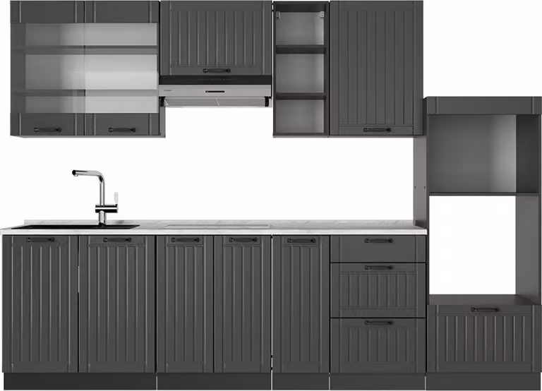 Cucina componibile Vicco Fame-Line Grigio scuro 280 cm , PL Marmo, Model 56693