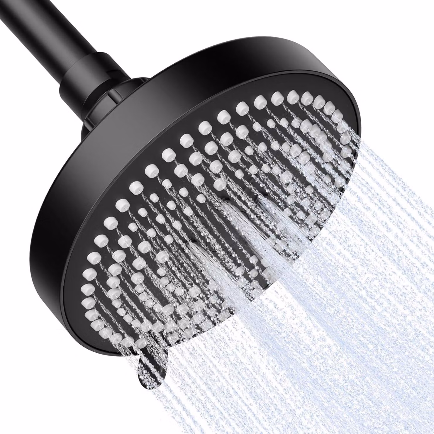 Doccia a soffitto, 13 cm di diametro, 6 getti, giunto sferico regolabile, colore nero, per bagno